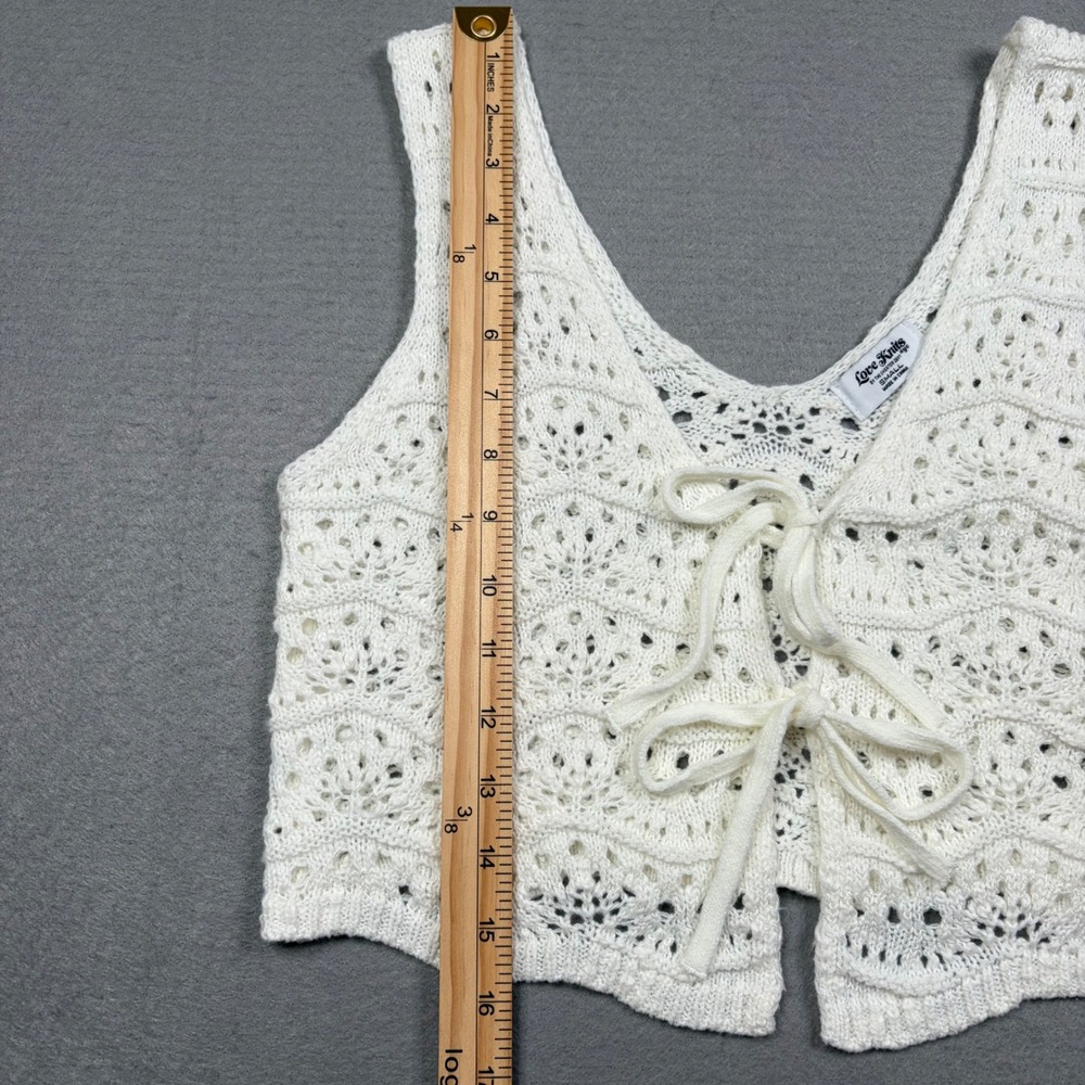 Love Knits Tie Front Chevron Vest‎ White Crochet Knit Boho Sleeveless Small NWT - Picture 6 of 8